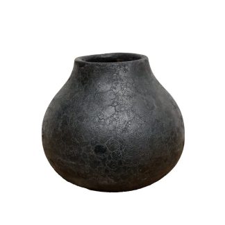 Earthenware Short wide mouth Vessel - Aged Black