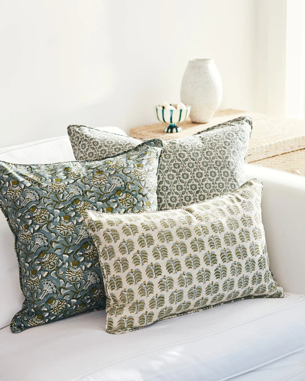 Walter G Suzani Celadon Linen Cushion