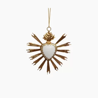French Country Hanging Burst Heart with Stone