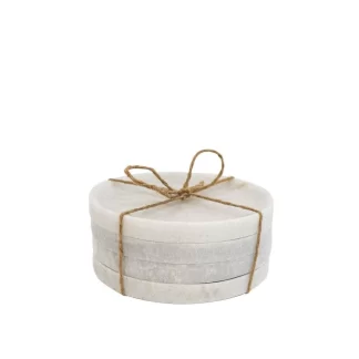 Round Marble Coaster Set - White